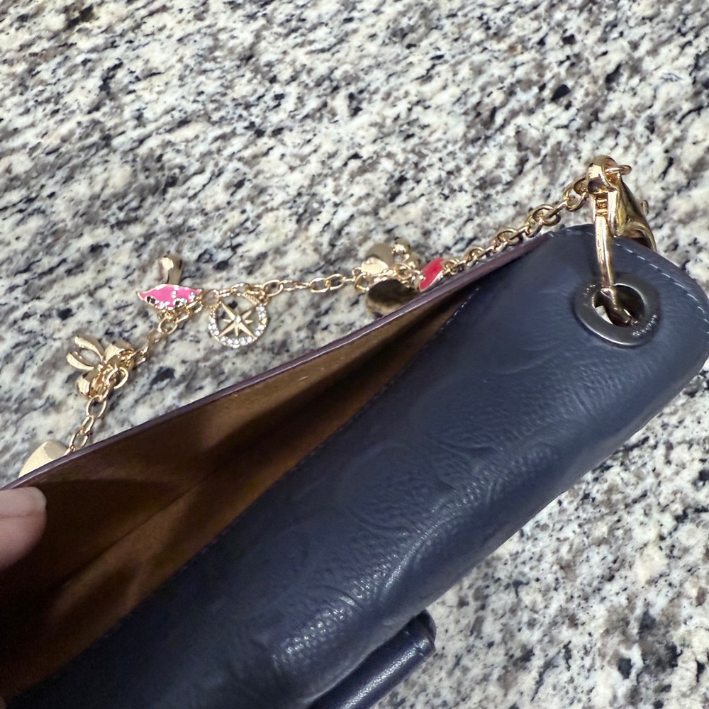 Coach Dark Blue Embossed Clutch with Gold Accents - Picture 3 of 5
